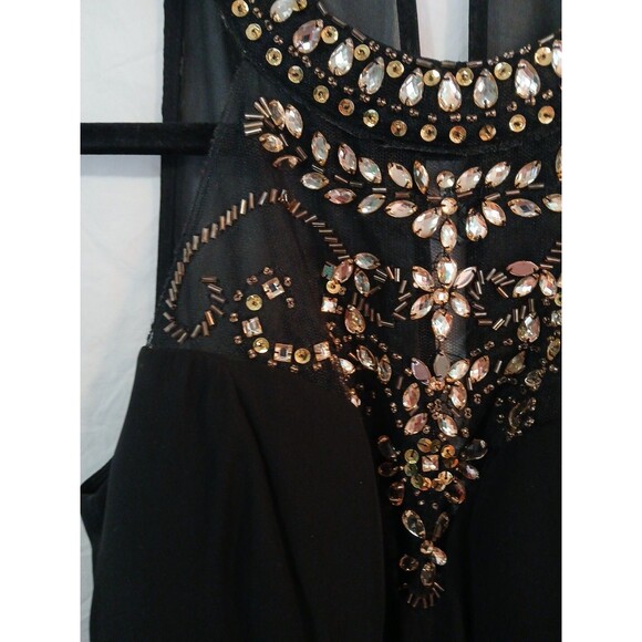 B. Darlin Junior/Womens Black And Gold High Neck Beaded Skater Dress Size 1/2 - Picture 4 of 16